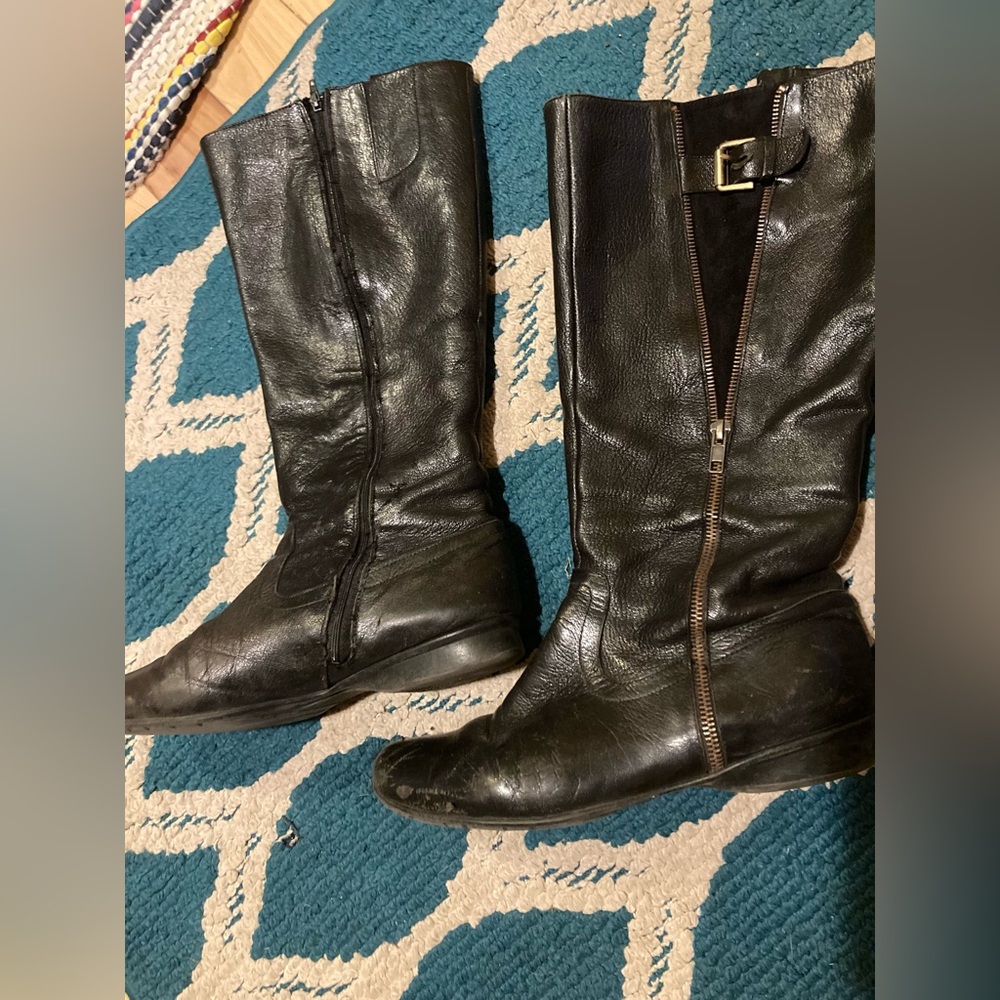 Nine West Brown Leather Boots side zippers size 9